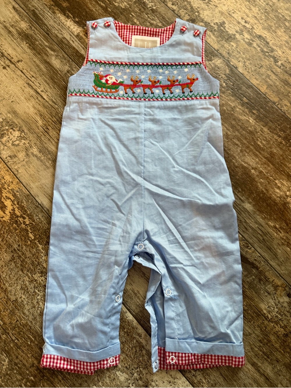Blue Santa Sleigh Smocked One-Piece for Kids